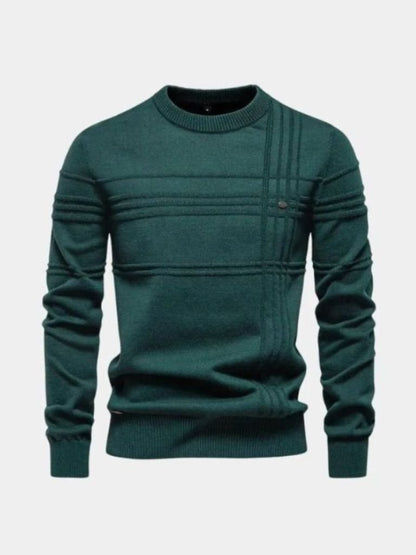 Cotton Knitted Stripped Crew Neck Pullover Sweater - Cross & Crown